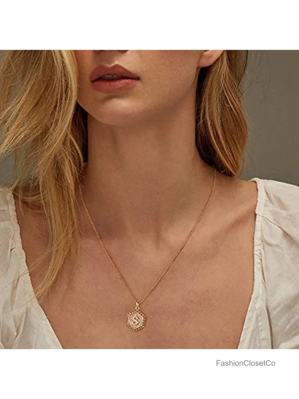 Layered Initial Necklaces 14K Gold Plated Hexagon Pendant Set